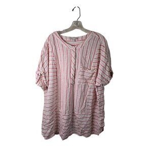 Woman Within Pink & White Striped Top With‎ Pocket Size 22/24W